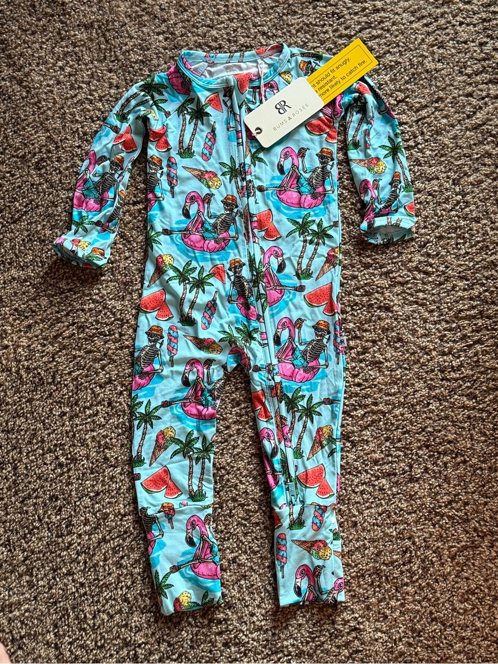 NWT Bums & Roses “Bone Chillin” Convertible Romper/Pajamas Size 9-12 mos.